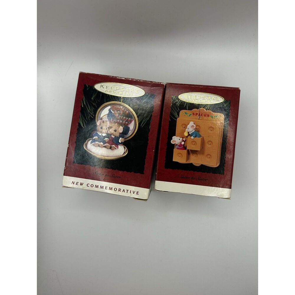 Lot of 2 Hallmark Keepsake Sister to Sister Mouse Christmas Ornaments w Boxes